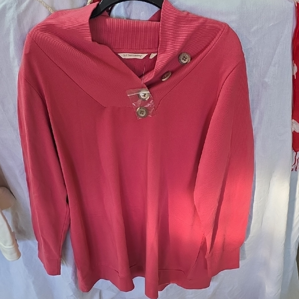 Soft Surroundings Rose Button-Collar Top